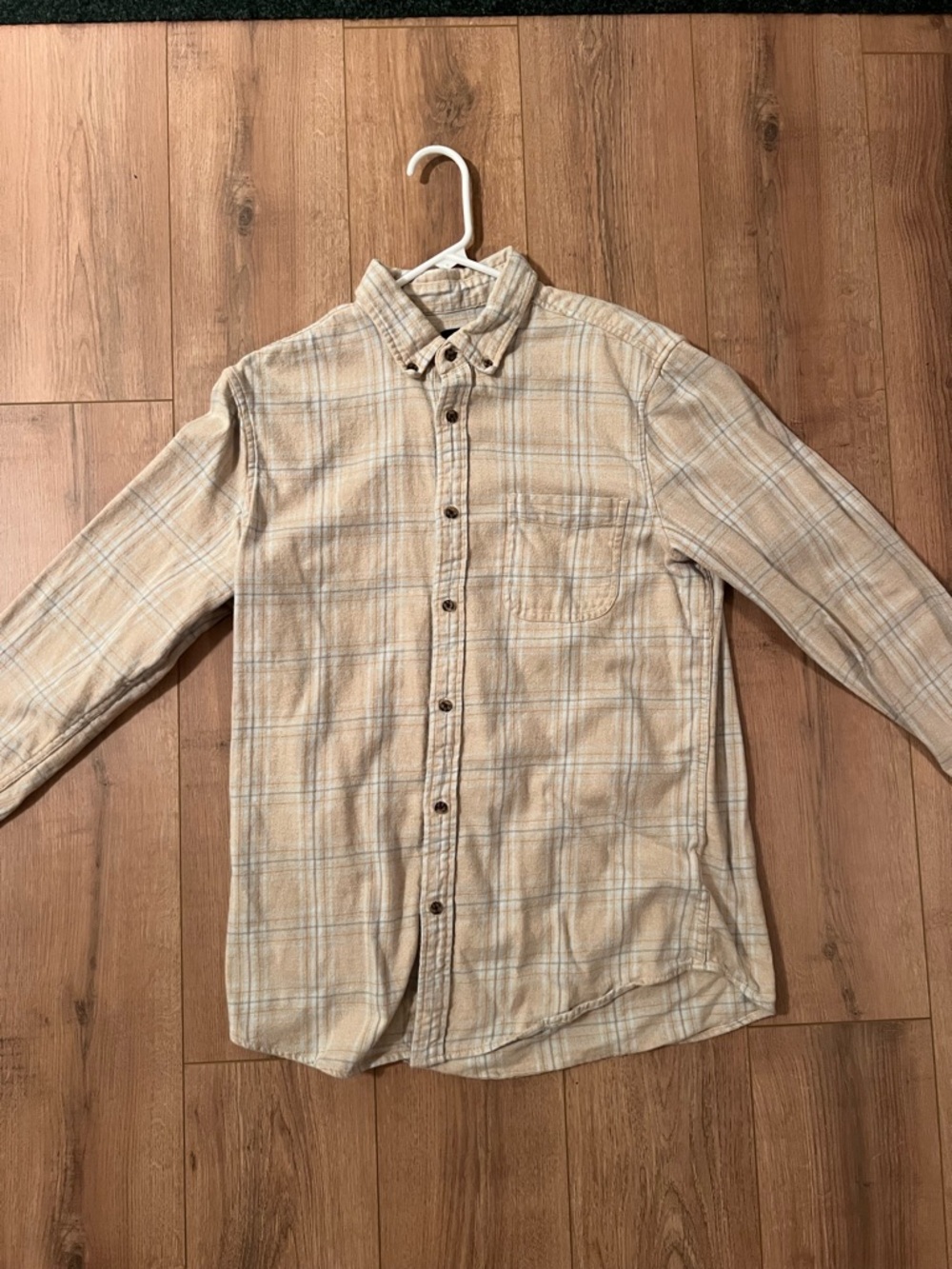 14th & Union Cream and Blue Plaid Button-Down Flannel Shirt